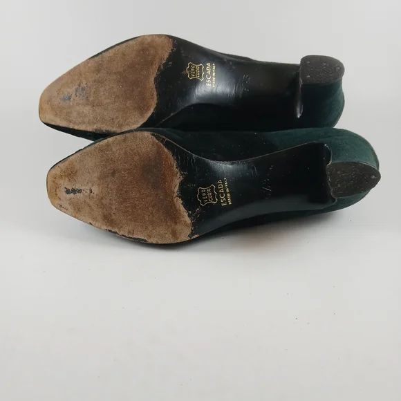 Vintage‎ ESCADA Green And Black Suede Lace-Up Bootie Heels Pumps Size 5.5 M - Picture 5 of 7